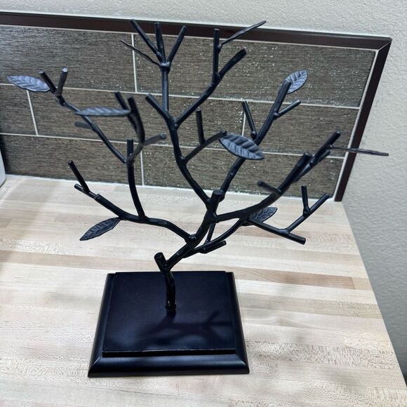 Black Metal Jewelry Tree Organizer – Branch & Leaf Design, 12x11” - Picture 1 of 5